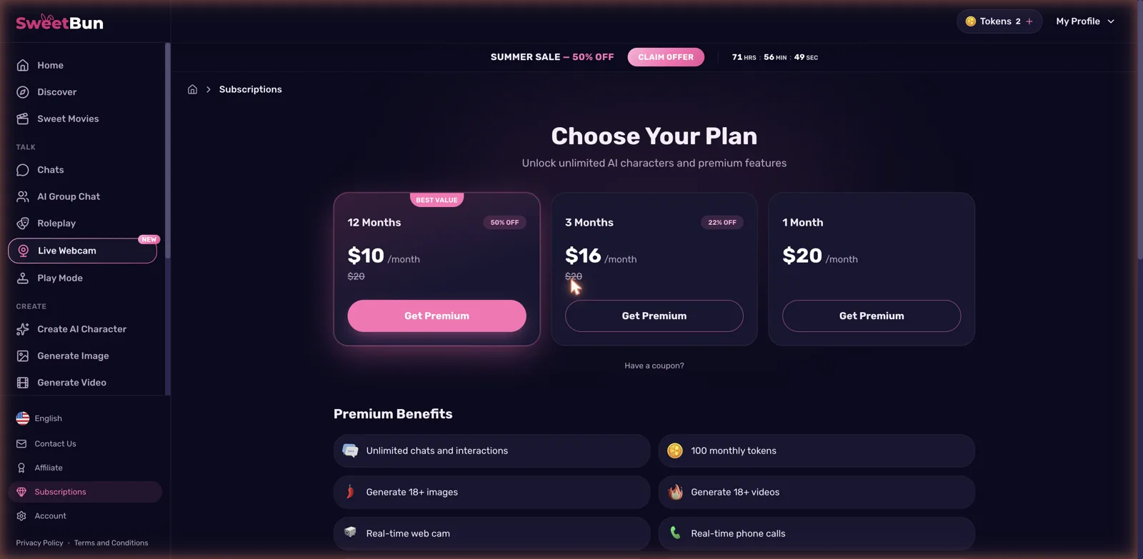 SweetBun subscription pricing plans
