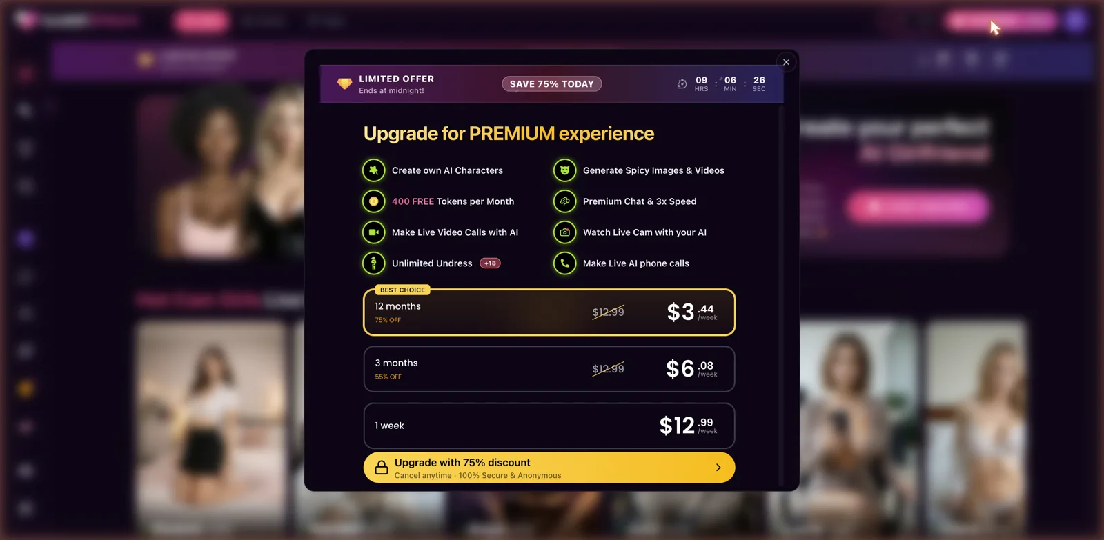 SweetDream AI premium pricing quoted per week with live call features