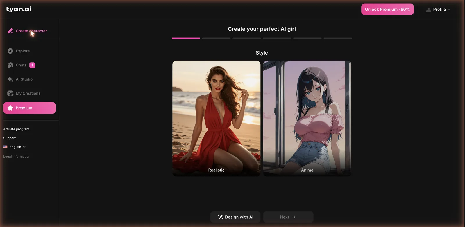 Creating a custom AI girlfriend in the Tyan.ai character wizard