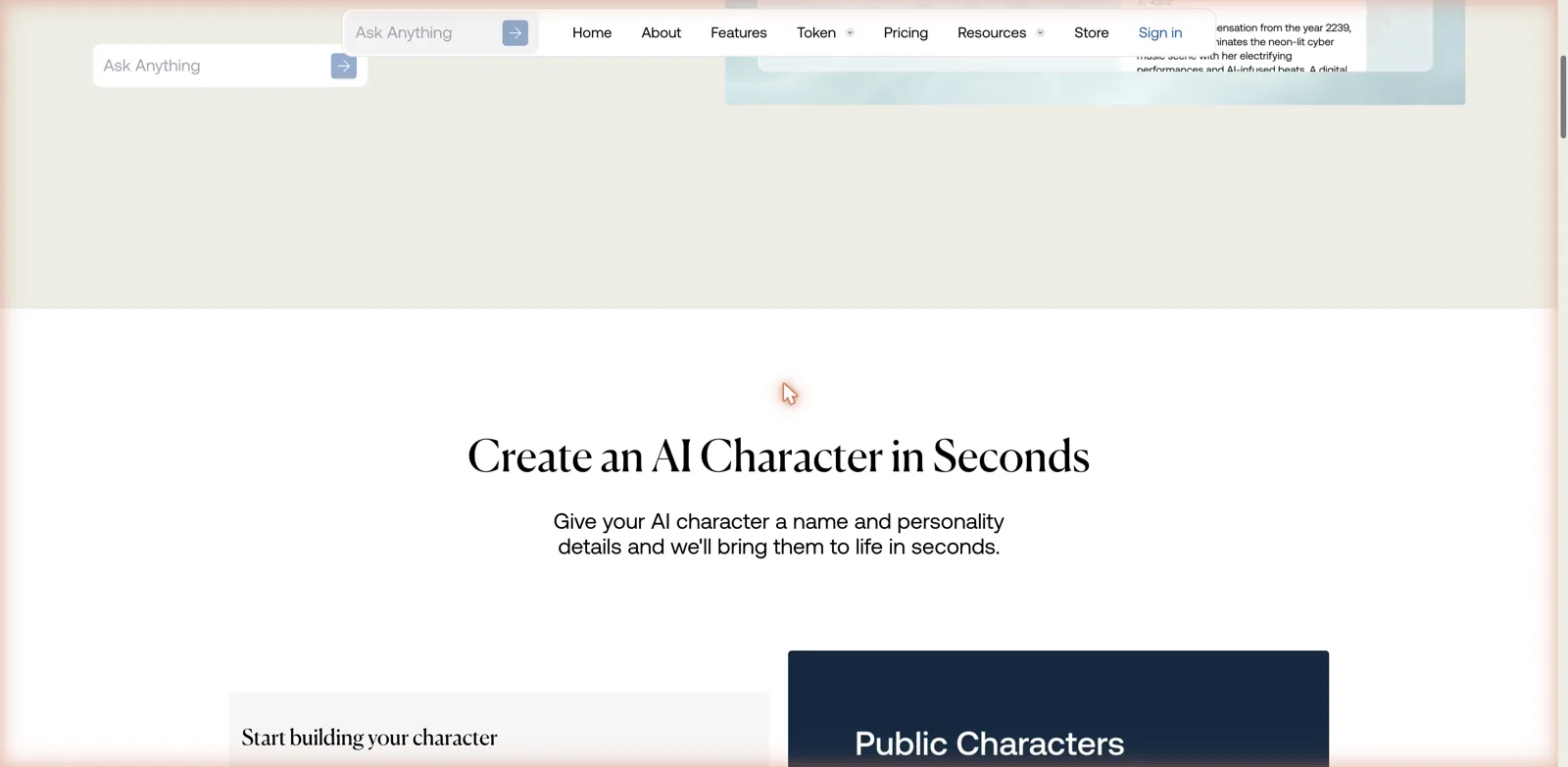 Venice AI Characters page describing private and uncensored characters you can browse or build in seconds