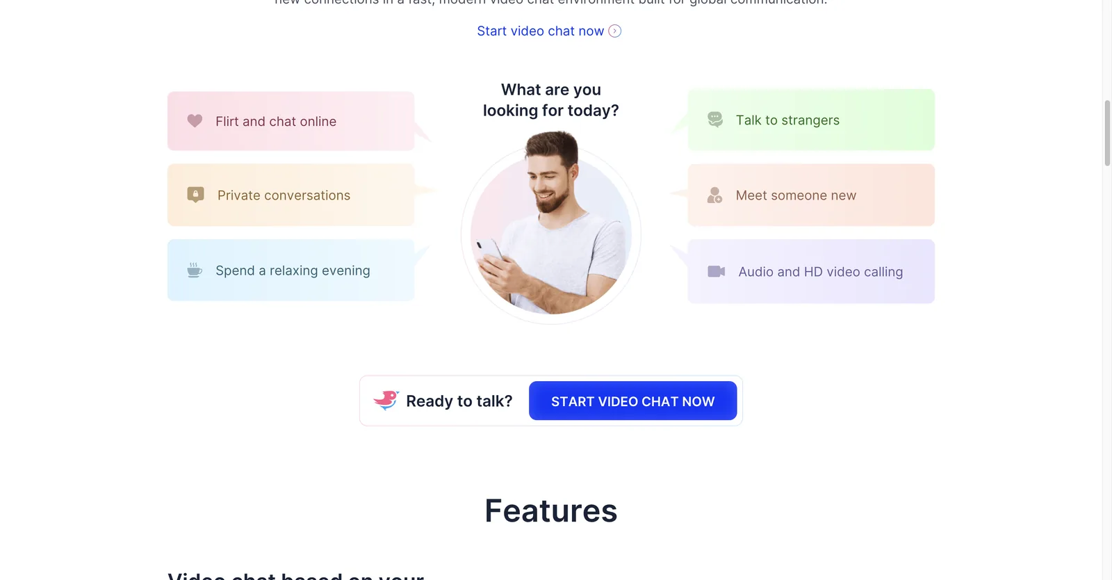 CooMeet marketing page showing prompt copy and a start button. There is no product to look at.