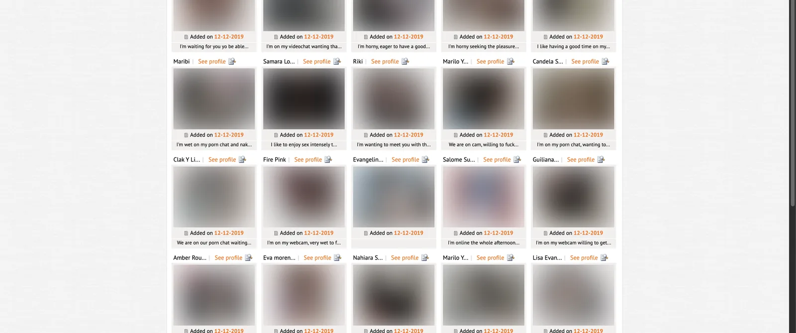 Cumlouder Girls Pictures page where every tile carries the identical date stamp Added on 12-12-2019 beneath present tense captions