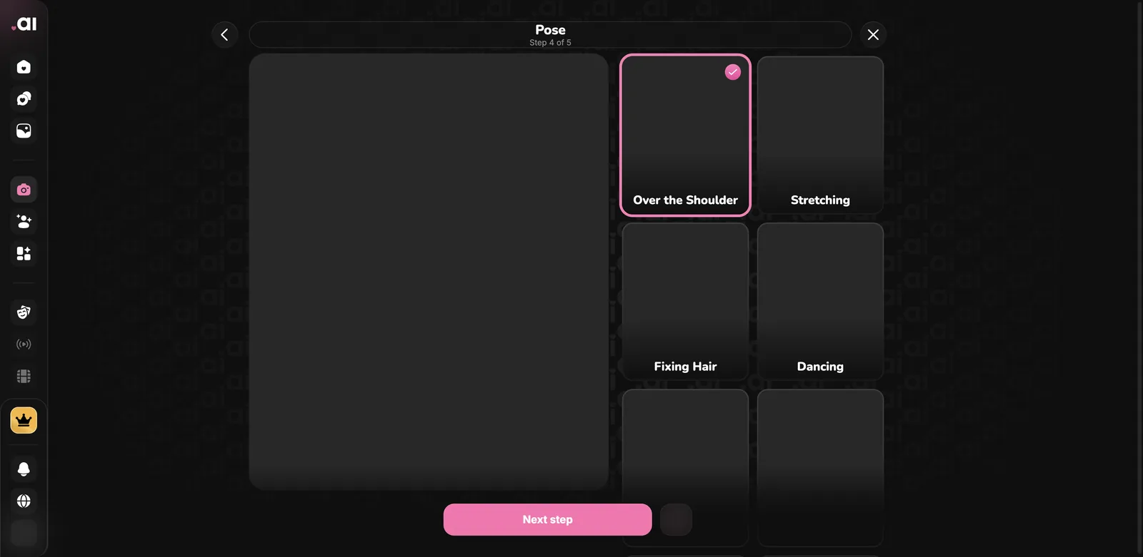 Lovel.ai image studio outfit step showing nine wardrobe options