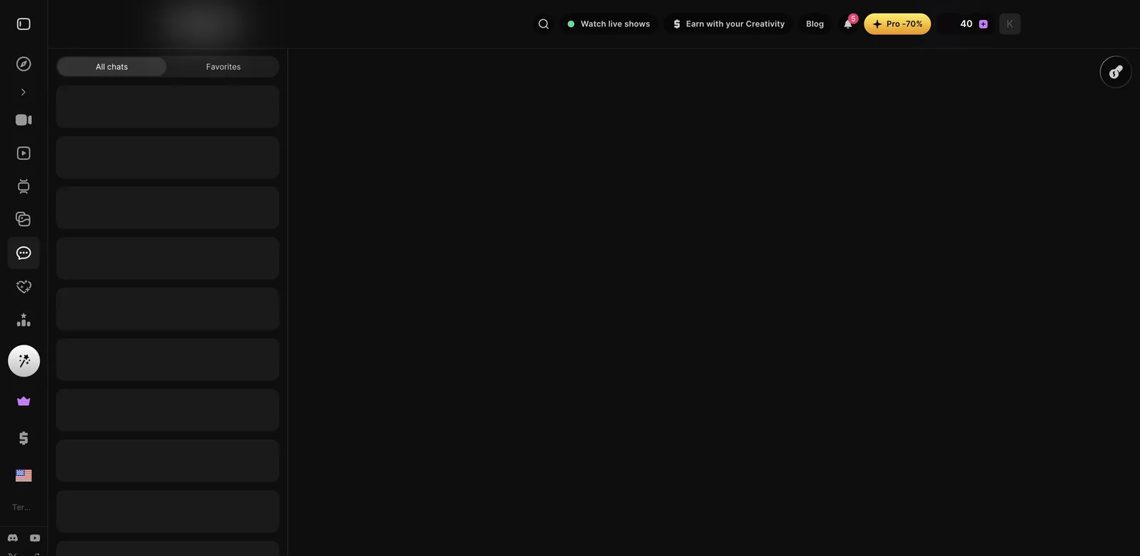 Lovescape character profile with Posts, Images, Videos and About tabs plus chat, image and video buttons