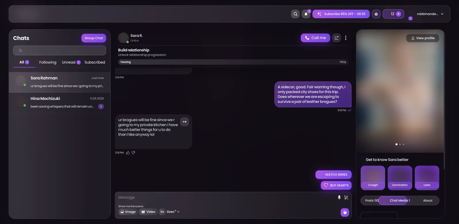 Swipey AI chat reply in lowercase texting style answering a question about leather brogues