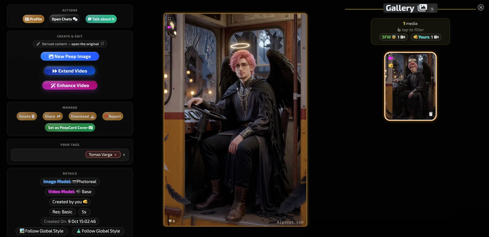 AI Peeps generated video frame of Tomas waving in the tram cab