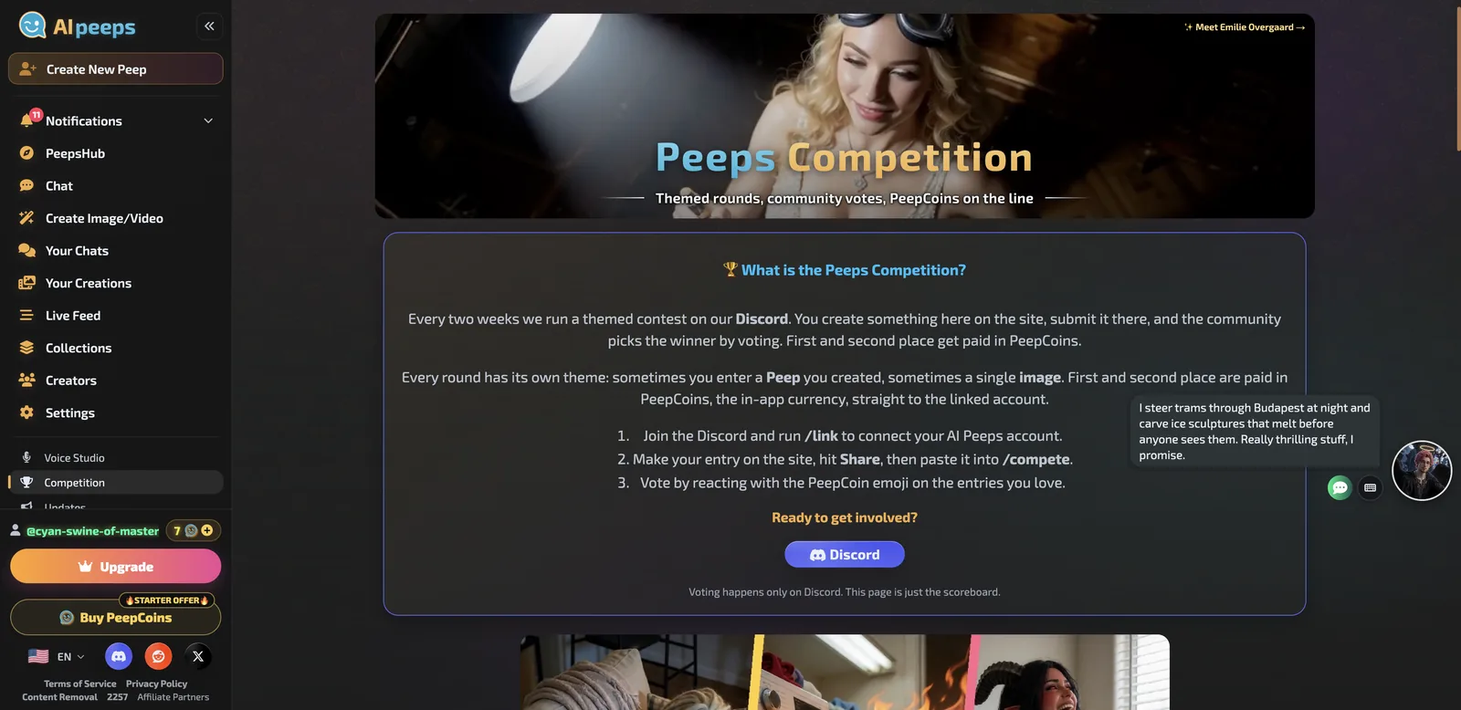 AI Peeps Peeps Competition page explaining biweekly Discord contests