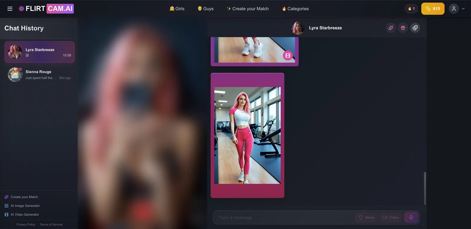 FlirtCam during a voice call with the cam view changed and a hang-up button