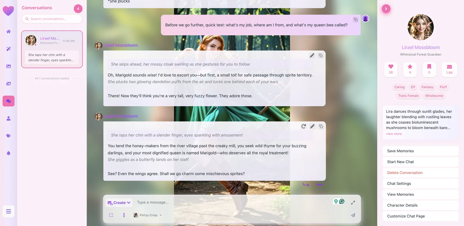 Flirtzy Generate image dialog with Auto scene reading and Custom description options