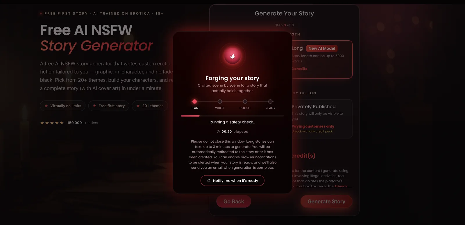 NSFWStory Forging your story progress screen with Plan, Write, Polish and Ready