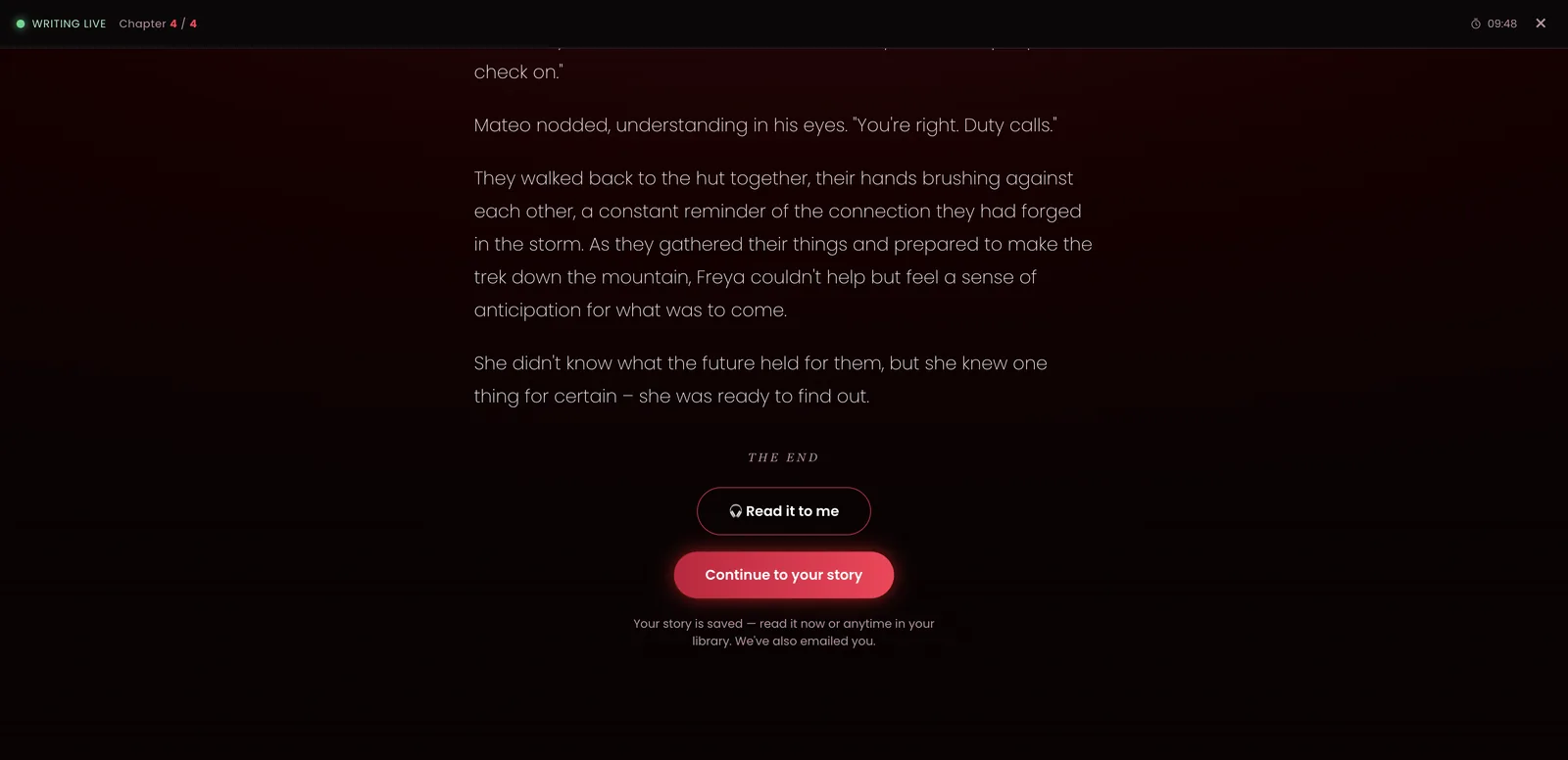 NSFWStory story ending with Read it to me and Continue to your story buttons