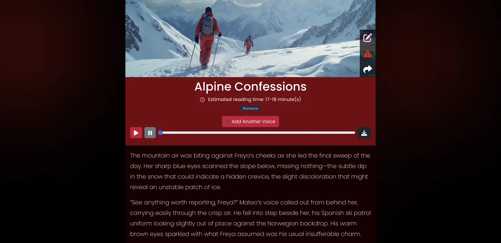 NSFWStory audio player above the story with download button