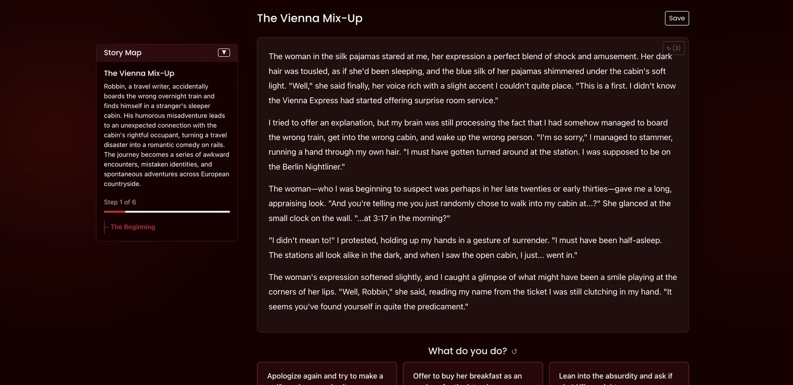 NSFWStory CYOA The Vienna Mix-Up with story map and first scene
