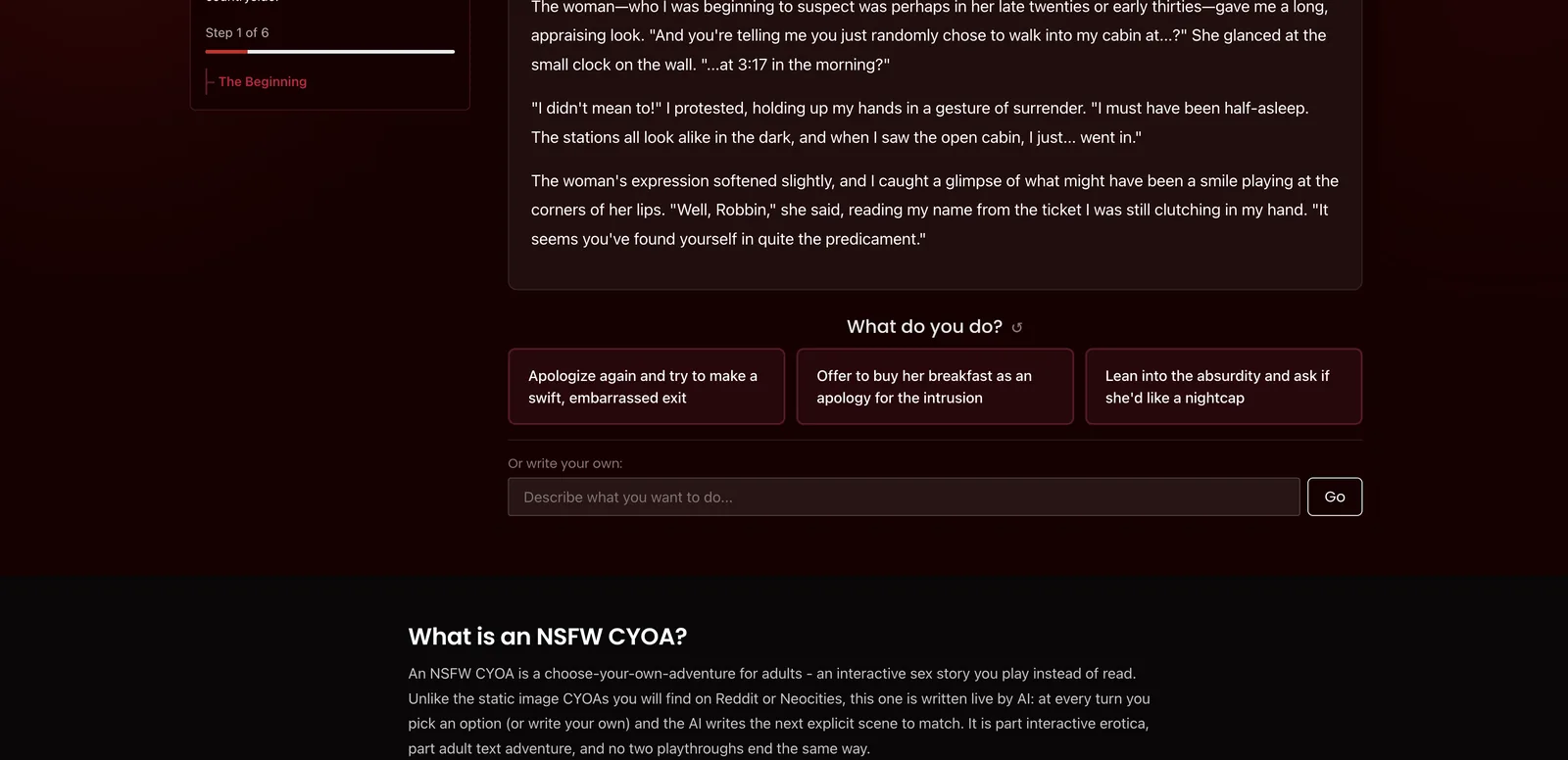 NSFWStory CYOA What do you do with three choices and a write your own box