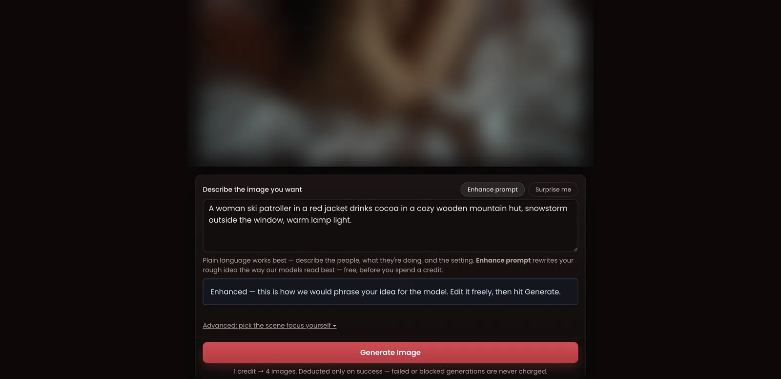 NSFWStory image generator with prompt, Enhance prompt and Generate Image button